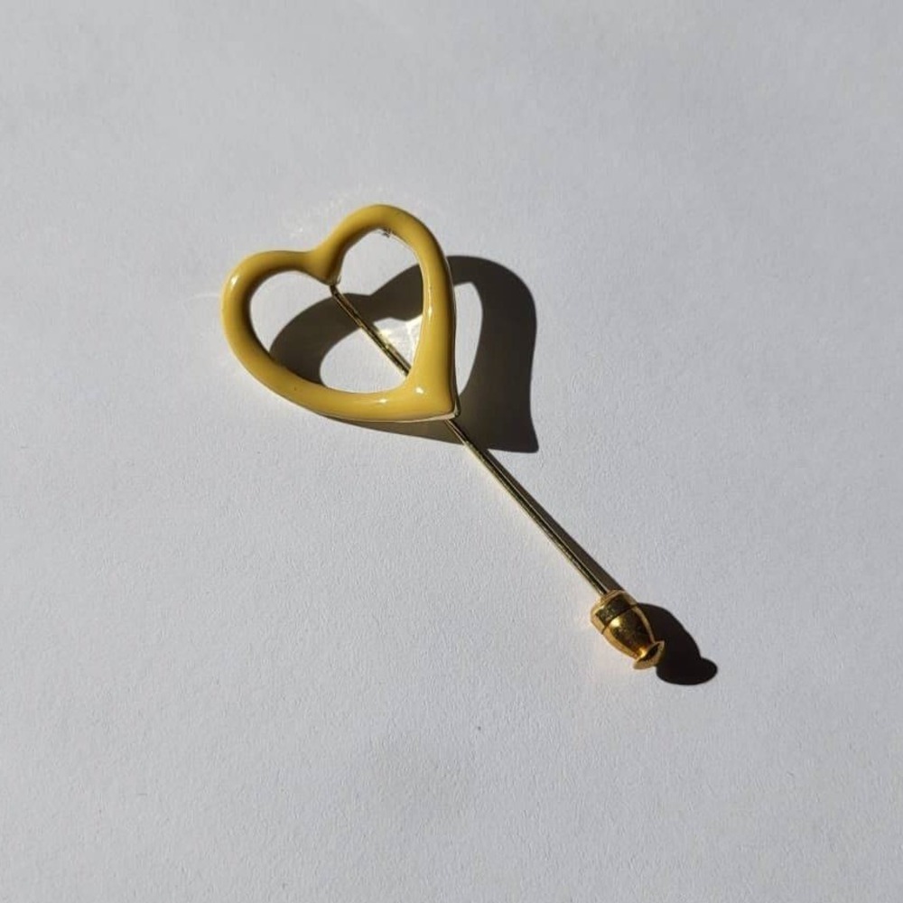 Vintage Yellow Heart Lapel Pin Gold Tone Enamel Stick Pin Accessory